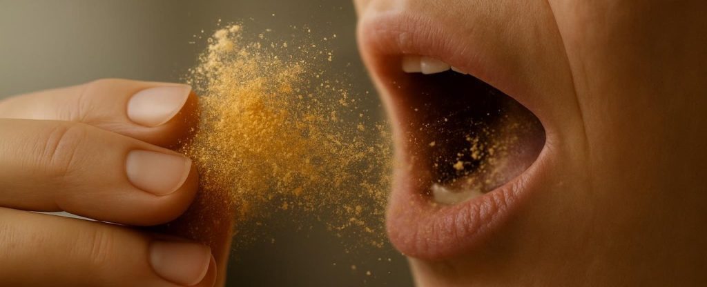 Person holding and about to eat a piece of freshly baked bread